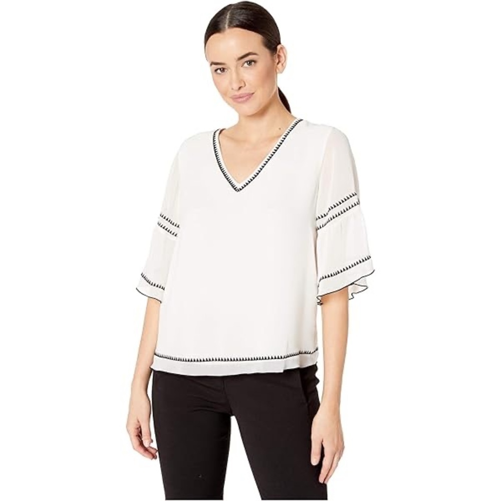 Vince Camuto White Blouse with Black Trim